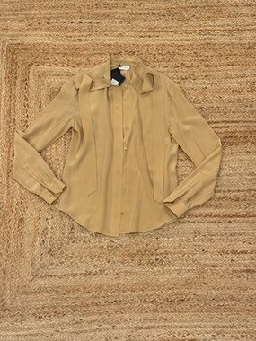 Saint Laurent Silk Blouse Bow Tie Neck Beige Tan Top size FR 38